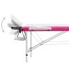 3-Zone Foldable Massage Table – Aluminum Frame (White & Pink)