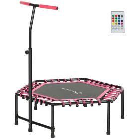 Soozier 45" Rebounder Trampoline for Adults, Quiet Bungee Rebounder with LED Lights and Adjustable Handle, Pink