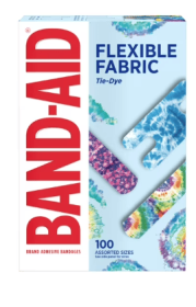 BAND-AID Brand Flexible Fabric Fun Tie-Dye Bandages, Assorted, 100 Ct