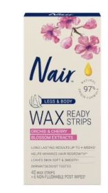 Nair Hair Remover Wax Ready Strips, Legs and Body Hair Removal Wax Strips, 40 Count