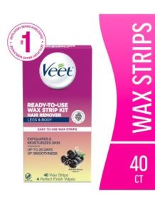 Veet Hair Removal Wax Strips With Shea Butter, Body Hair Remover For Women, Sensitive Skin, 40 CT