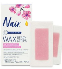 Nair Hair Remover Wax Ready Strips, Face and Bikini Hair Removal Wax Strips, 40 Count