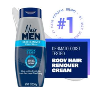 Nair Men Body Cream Hair Remover, Body Hair Removal Cream, 12 oz