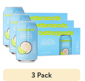 (3 pack) bettergoods Coconut Lime Flavored Sparkling Water, 12 fl oz, 8 Cans