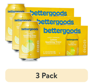 (3 pack) bettergoods Lemon Flavored Sparkling Water, 12 fl oz, 8 Cans