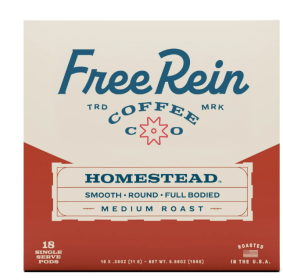 Free Rein Coffee Company Homestead Medium Roast, Coffee Pods, 18ct