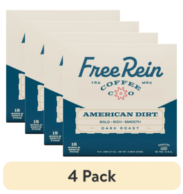 (4 pack) Free Rein Coffee Company, American Dirt Dark Roast Coffee K-Cup Pods - Bold and Smooth Coffee, Roasted in America, 18 count