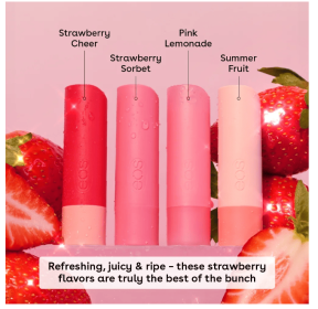 eos Super Strawberry Lip Balm Variety Pack, Made for Sensitive Skin, 0.14 oz, Pack of 4