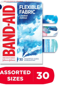 Band-Aid Brand Flexible Fabric Bandages, Water Color, Assorted, 30 Ct