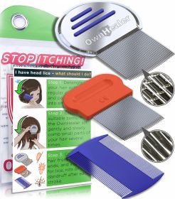 Lice Comb Pack of 3 Fast Removal of Lice Eggs Nits and Dandruff Professional Results for Head Lice Treatment on All Different Types of Hair