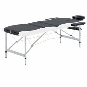 3-Zone Foldable Massage Table – Aluminum Frame (Black & White)