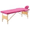 3-Zone Foldable Massage Table – Wood Frame (Pink)