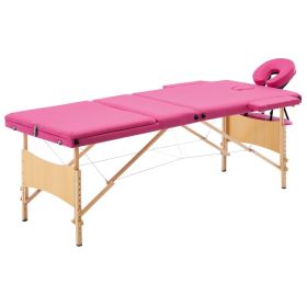 3-Zone Foldable Massage Table – Wood Frame (Pink)