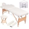 2-Zone Folding Massage Table & Stool Set – 3.9" Thick (White)