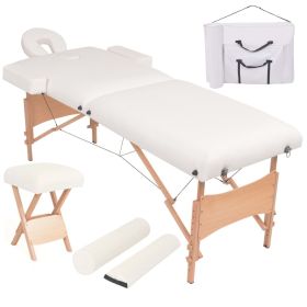 2-Zone Folding Massage Table & Stool Set – 3.9" Thick (White)