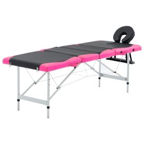 4-Zone Foldable Massage Table – Aluminum Frame (Black & Pink)