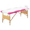 2-Zone Foldable Massage Table – Wood Frame (White & Pink)