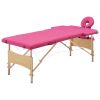 2-Zone Foldable Massage Table – Wood Frame (Pink)