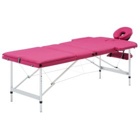 3-Zone Foldable Massage Table – Aluminum Frame (Pink)