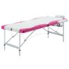 3-Zone Foldable Massage Table – Aluminum Frame (White & Pink)