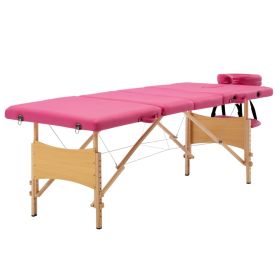 4-Zone Foldable Massage Table – Wood Frame (Pink)