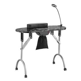 VEVOR Portable Manicure Table, Foldable Nail Table with Electric Dust Collector, Moveable Nail Tech Desk & 4 Wheels, 3 Dust Bags, Bendable LED Lamp, M