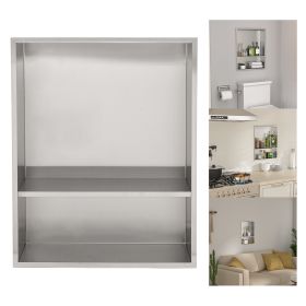 Brushed Stainless Steel Wall Shower Niche , Double Recessed Shower Shelf for Bathroom