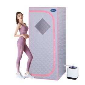 Full Size Portable Grey Steam Sauna tent–Personal Home Spa, with Steam Generator, Remote Control, Foldable Chair, Timer and PVC Pipe Connector Easy to