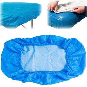 Blue Disposable Massage Table Sheets, 82.6 x 35.4 x 7.8 Inches. Pack of 10 Disposable Bed Sheets for Massage Table with Elastic Band. Waterproof CPE T