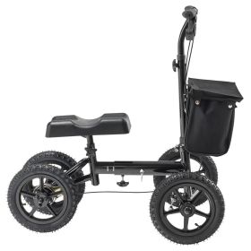 VEVOR Folding Knee Scooter, Aluminum Steerable Knee Walker with Height-Adjustable Handlebar & Knee Pad, 12" All-Terrain Wheels, Dual Brakes, Leg Recov
