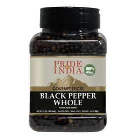Pride of India – Black Peppercorn Whole – Gourmet & Culinary Spice – Full Bodied, Dried & Flavorful – Preservatives & Gluten Free – 8 oz. Medium Dual