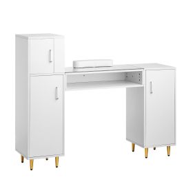 VEVOR Manicure Table, Glass Top Nail Desk, Makeup Dressing Nail Station with Storage Cabinets, Acetone-Resistant Nail Tech Table for Beauty Salon Spa