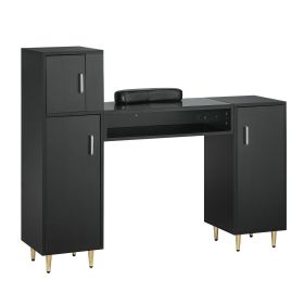 VEVOR Manicure Table, Glass Top Nail Desk, Makeup Dressing Nail Station with Storage Cabinets, Acetone-Resistant Nail Tech Table for Spa Beauty Salon