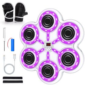 Six-button boxing target - white main body - white buttons - purple light - black eva