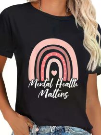 Mental Health Matters Rainbow Awareness T-Shirt – Soft Casual Short Sleeve Tee with Graphic Design, Unisex for Casual Attire or Special Occasions