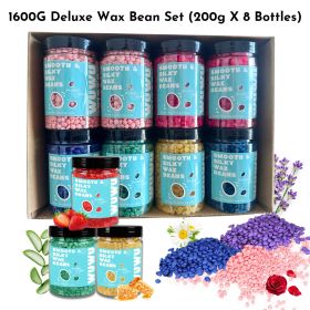 WUWUVISTA 1600g Bottled Wax Bean Set, 200g*8 Hair Removal Hard Wax Beads for Wax Heater Painless for All Hair Types/Body/Face