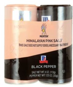 Morton Himalayan Pink Salt and McCormick Black Pepper Wrapped Pack, 4 oz and 1.25 oz Cans