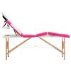4-Zone Foldable Massage Table – Wood Frame (White & Pink)