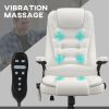 HOMCOM High Back Vibration Massage Office Chair with 6 Vibration Points, Heated Reclining PU Leather Computer Chair with Armrest and Remote, White