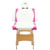 4-Zone Foldable Massage Table – Wood Frame (White & Pink)