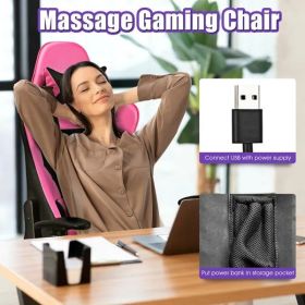 PU Leather Gaming Chair with USB Massage & Footrest