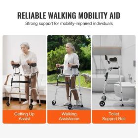2-in-1 Folding Walker with Armrest Pads & 5” Wheels – Height Adjustable Mobility Support for Seniors