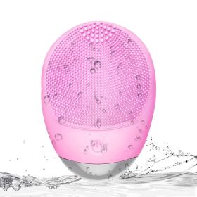 High Frequency Vibration Silicone Facial Cleansing Brush USB Rechargeable Electric Waterproof Silicone Facial Cleanser Thanksgiving Gift Christma (Color: PINK)