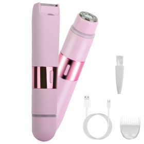 1Pc 2 In 1 Bikini Trimmer For Women Dual Head Cordless Body Shaver IPX5 Waterproof Rechargeable Pubic Hair Razor Wet And Dry Use For Bikini Under (Color: PINK)