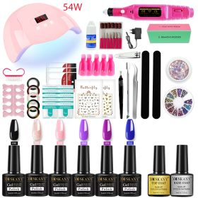 Professional Nail Gel Kit With 120W/54W UV Nail Lamp & Nail Drill For All Drying Gel Nail Polish Manicure Set (Color: YH42-3)