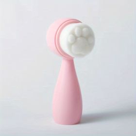 Double-Sided Silicone Face Brush w/ Soft Bristles for Exfoliating & Massaging Skin - Cute Cat Paw Design for Facial Cleansing & Makeup Removal (Color: PINK)