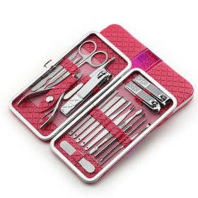 Set of 18 Pieces Nail Clipper Set Stainless Steel Nail Tools Manicure & Pedicure Travel Grooming Kit with Hard Case (Color: PINK)