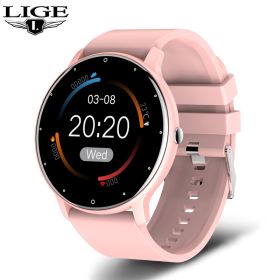 New Smart Watch Men Full Touch Screen Sport Fitness Watch IP67 Waterproof Bluetooth For Android ios smartwatch Men+box (Ships From: China, Color: PINK)