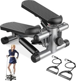 Mini Stepper with Resistance Bands – Portable Full-Body Cardio & Strength Workout Machine (coclo: Silver)