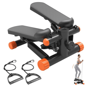 Mini Stepper with Resistance Bands – Portable Full-Body Cardio & Strength Workout Machine (coclo: orange)